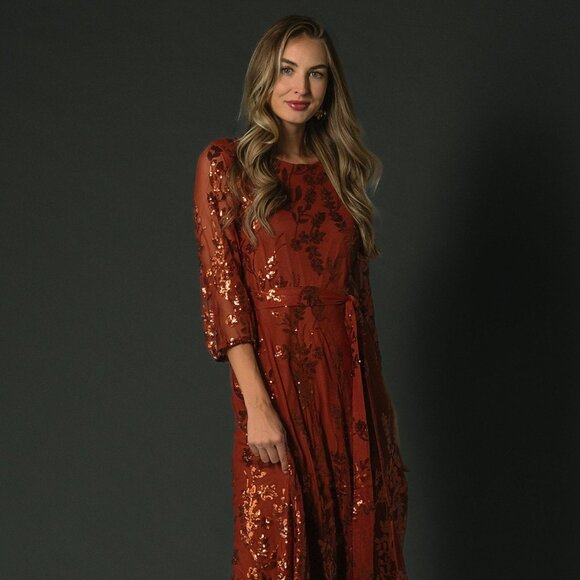 Baltic Born Destiny Sequin Maxi Dress | Cinnamon Size MM - Picture 1 of 5
